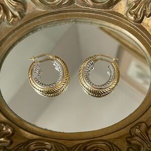 925 1/20 10 KT. GOLD FILLED OVER STERLING SILVER FINE WOMENS HOOP EARRINGS 2g